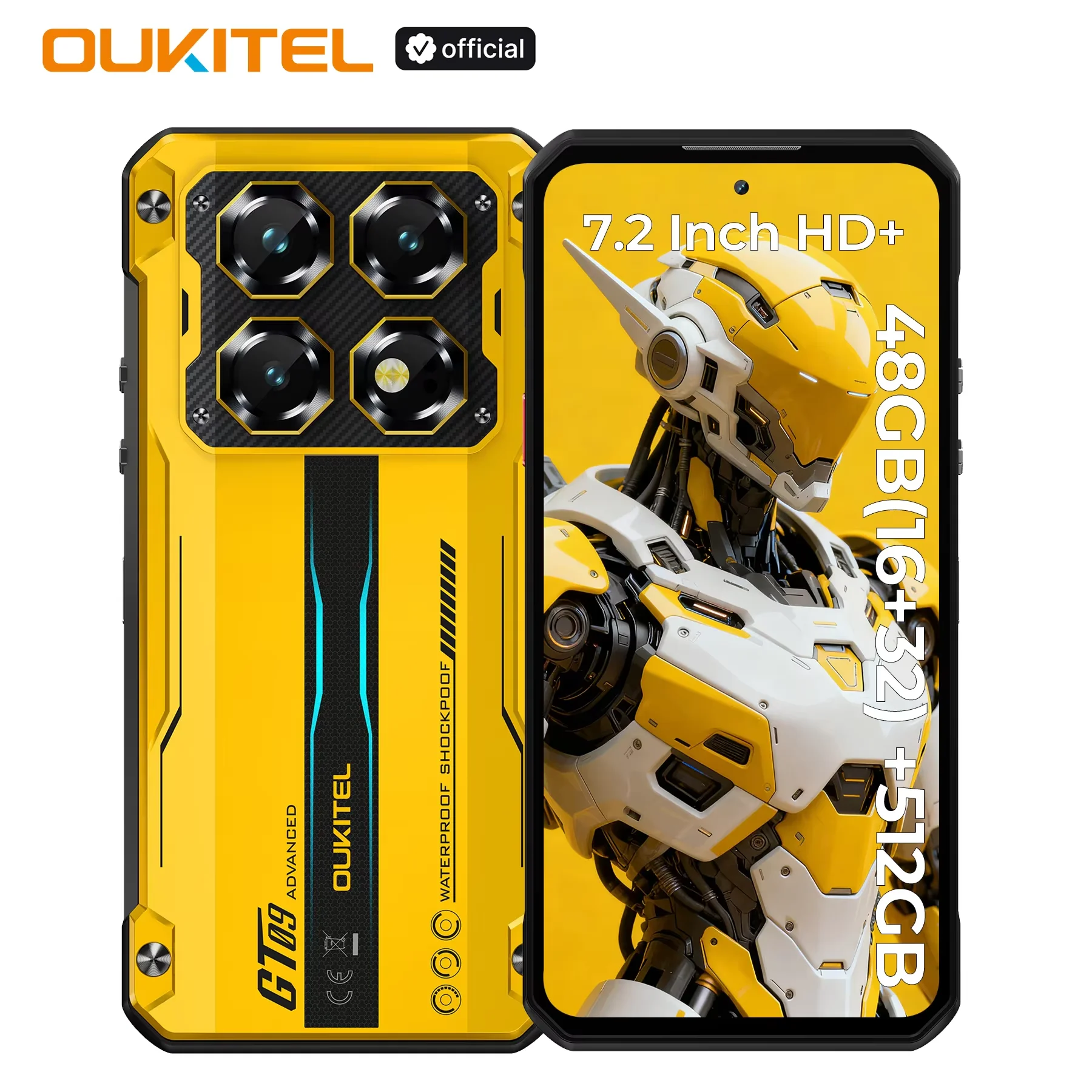 OUKITEL WP60 10000mAh 러기드폰 7.2인치 HD+ 디스플레이 48GB(16+32) +512GB MTK 7025 스마트폰 안드로이드 15, 108MP 카메라, NFC, 120Hz