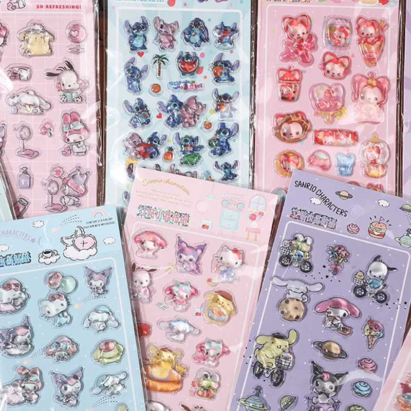 1-10개 만화 3D 헬로 키티 크리스탈 스티커 고품질 멜로디 솔리드 스티커 어린이 장난감 선물 DIY 다이어리 스티커
