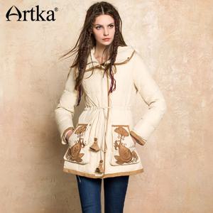 Artka 2018 겨울 새로운 여성 90% 화이트 오리 두꺼운 코트 drawstring 패치 자 수 주머니 빈티지 다운 자 켓 zk10073q