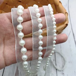 진주 리본 레이스 패브릭 트림, 모조 진주 구슬 레이스 패브릭, 웨딩 드레스 머리 장식, DIY 장식 바느질 용품, 3 야드/로트