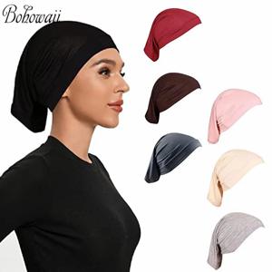 BOHOWAII 이슬람 내부 Hijab 모자 라마단 아프리카 모자 말레이시아 모달 코튼 인스턴트 보닛 Femme Musulman 머리띠