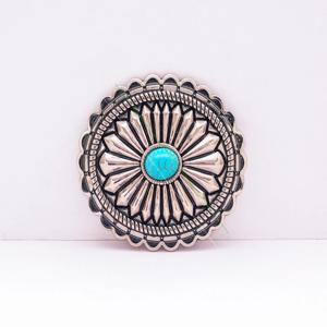 타원형 터키석 벨트 버클, 거대한 빈티지 미국 동유럽 세트, 인도 태양 버스트 꽃, 40mm