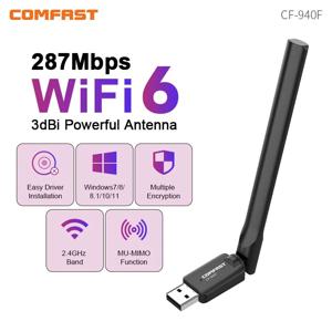 Comfast 287Mbps 어댑터 2.4G WiFi 카드 3dBi 안테나 Wifi6 USB 동글 AX300 802.11ax 무선 WiFi 수신기 PC 노트북 드라이버 무료