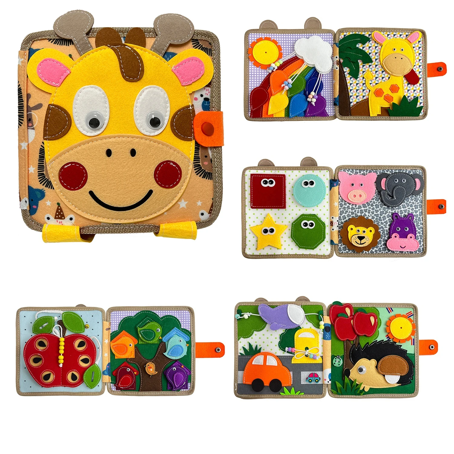 몬테소리 장난감 기린 바쁜 보드 3D 펠트 도서 미세 운동 기술 조기 교육 습관 지식 개발