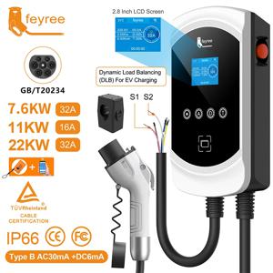 Feyree EV 충전기 GB/T 소켓 동적 로딩 밸런스 충전 스테이션 7KW 11KW 22KW 전기 자동차 EVSE Wallbox 용 APP 제어