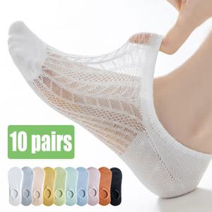 여성용 보이지 않는 메쉬 양말, 속이 빈 미끄럼 방지, 보이지 않는 보트 양말, 편안하고 통기성 부드러운 여름 초박형 솔리드 삭스, 10 켤레