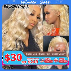 WowAngel 여성용 HD 레이스 풀 프론트 가발, 금발 바디 웨이브 인모 가발, 피부 녹은 딥 이별 브라질 헤어, #613 13x6