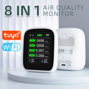 Tuya WIFI 8 In 1 공기 품질 모니터 CO2 HCHO TVOC PM1.0 PM2.5 PM10 테스터 온도 습도 측정기 이산화탄소 감지기