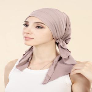 여성용 단색 주름 히잡 모자, 이슬람 숙녀 터번 보넷, 긴 꼬리 머리 랩 스카프, 인도 모자, 신제품