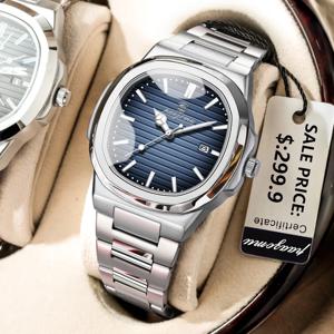 PAAZOMU 럭셔리 시계 비즈니스 50 ATM 방수 남성용 시계 발광 날짜 표시 스테인리스 스틸 사각형 쿼츠 남성 시계 reloj hombre