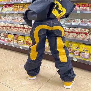 청바지 여성 고딕 Y2K 레트로 streetwear 블랙 카고 펑크 빈티지 Kpop 인쇄 넓은 다리 데님 Panrts 여성 가을 ​​바지 바지