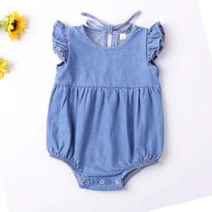 Baby Girls Rompers 유아용 Ruffles Romper 코튼 데님 플라이 민소매 여름 바디 슈트 Sunsuit 복장 신생아 유아 점프 슈트