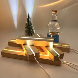 LED 원목 램프 DIY 로맨틱 무드등, 크리스탈 유리 램프 베이스 스위치 통나무 램프 USB 직사각형 디스플레이 램프 디스플레이 스탠드
