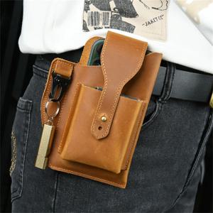 AIGUONIU 야외 빈티지 정품 가죽 남성 벨트 허리 가방 휴대 전화 화니 팩 담배 케이스 자동차 키 교수형 가방 남성용
