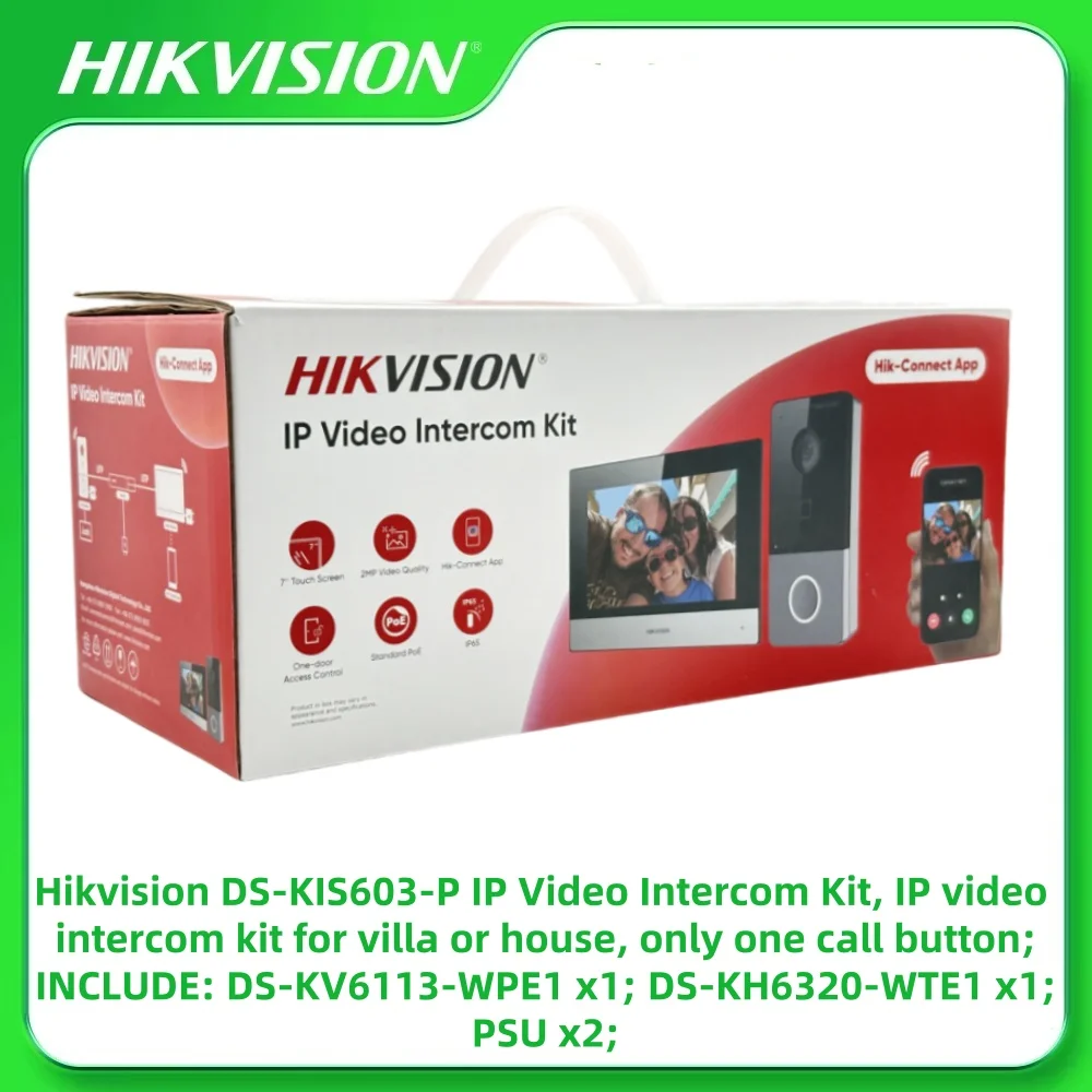 Hikvision DS-KIS603-P(C) 비디오 인터콤 키트 DS-KV6113-WPE1(C) POE/Wifi 빌라 도어 스테이션 DS-KH6320-WTE1 IP 기반 실내 스테이션