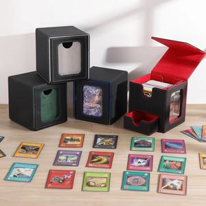 2개의 커맨더 디스플레이가 포함된 가죽 MTG 카드 상자, 방수 이중 레이어 카드 보관함, 200개 이상의 이중 레이어 보호 카드 보관 가능