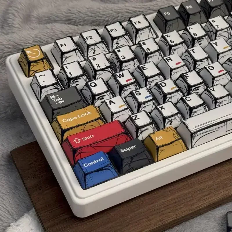 만화 스타일 다채로운 혼합 빛 Keycaps 원래 공장 높이 136 키 세트 클래식 미니멀 스타일 기계 Keycap 장식