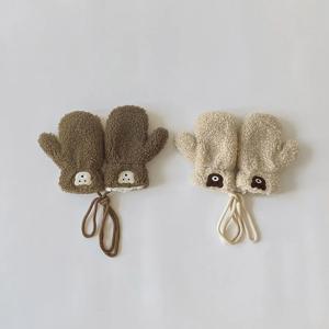 귀여운 곰 어린이 플러시 장갑 겨울 아기 ​​걸이 목 장갑 두꺼운 양털 양털 어린이 핑거리스 장갑 1-4 년 손 따뜻하게