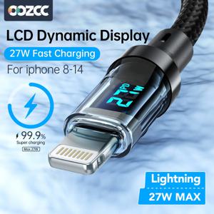 PD 27W 고속 충전 케이블 LCD 디스플레이 투명 쉘 데이터 전송, USB A 타입-C to 라이트닝 코드 (아이폰 14 Pro Max/13/12 호환)