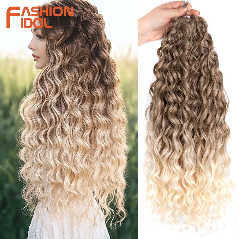 패션 아이돌 컬 헤어 딥 웨이브 트위스트 헤어 익스텐션 여성용 20인치 옴브레 블론드 크로셰 가짜 머리 합성 크로셰 브레이드