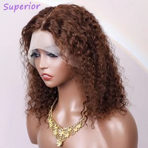16인치 # 4번 초콜릿 브라운 밥 가발 인모 딥 웨이브 13x4 HD 레이스 프론트 가발 200% 밀도 워터 웨이브 브라운 컬리 인모 가발