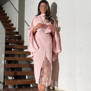 맞춤형 패션 저지 플리츠 스트레이트 하이 칼라 미디 드레스 맞춤형 행사 중국 스타일 복잡한