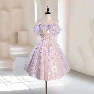 여성용 퍼플 여름 이브닝 드레스 2026 신상 보컬 아트 시험 학생용 성인식 런웨이 프린세스 쇼트 졸업 드레스