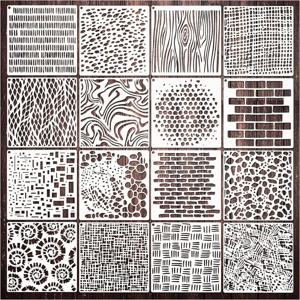 Bview Art 16 재사용 가능한 질감 있는 페인팅 스텐실 - 크리에이티브 스크랩북킹 및 저널 장식 키트