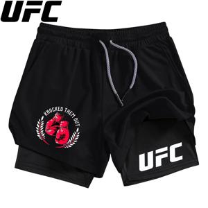 UFC 남성 러닝 반바지 여름 스포츠웨어 이중 레이어 숏 팬츠 2 in 1 트레이닝 운동복 남성 짐 피트니스 스포츠 반바지