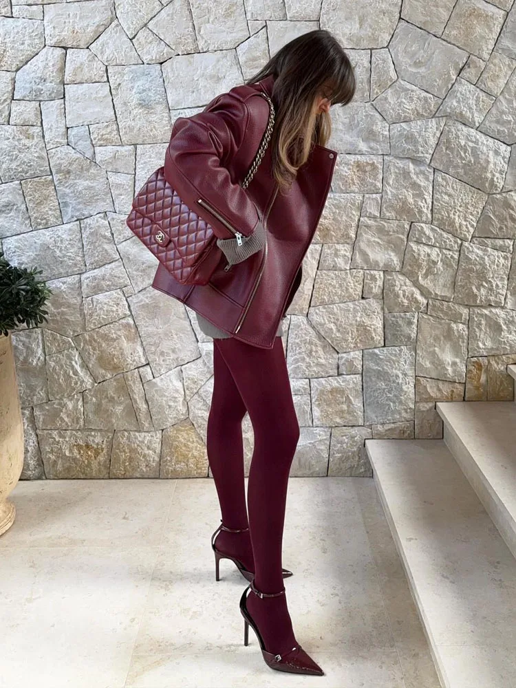 섹시 버건디 빈티지 스타킹 100D 패션 여성 팬티 스타킹 가을 슈퍼 탄성 스타킹 휴일 파티 레깅스 2025