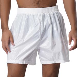 남성 광택 방수 미니 반바지 세련된 측면 지퍼 탄성 허리띠 캐주얼 데일리 여름 수영복을위한 습한 모양의 반바지