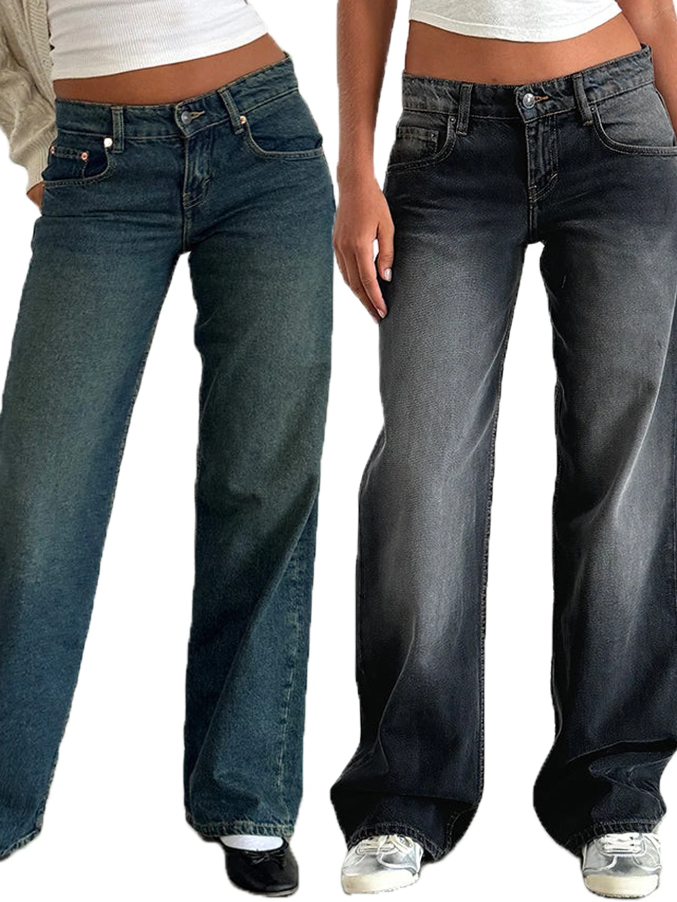 여성을위한 새로운 낮은 허리 스트레이트 레그 청바지 패션 느슨한 데님 와이드 레그 바지 캐주얼 여성 의류 XS-XL 드롭 배송