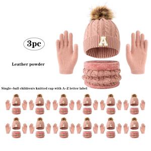 3세~12세 어린이용 A~Z 알파벳 뜨개질 모자, 스카프, 장갑 세트