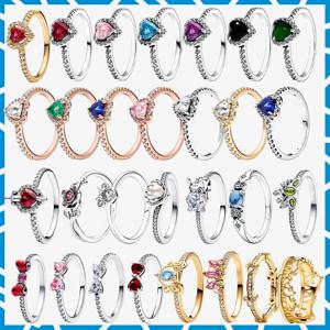 크리스마스 925 스털링 실버 핑크 보우 반지 여성을위한 스파클링 하이 엔드 하트 반지 DIY 쥬얼리, 결혼식, 선물, 오리지널