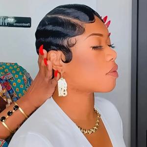 짧은 핑거 웨이브 가발 브라질 인간의 머리 가발 여성용 BrowFull 기계 가발 여성용 픽시 컷 가발