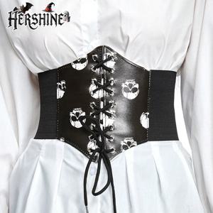 HERSHINE 1피스 여성용 블랙 스컬 신축성 있는 와이드 허리 벨트, Y2K 고딕 펑크 하라주쿠 록 힙합 액세서리, 봄, 여름