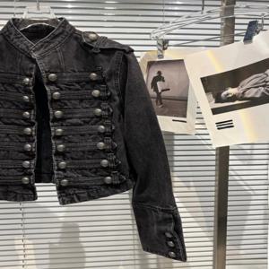 슬림핏 펑크 스타일 오토바이 재킷 여성용 긴팔 스탠드 칼라 데님 재킷 탑 여성 패션 숏 아우터웨어