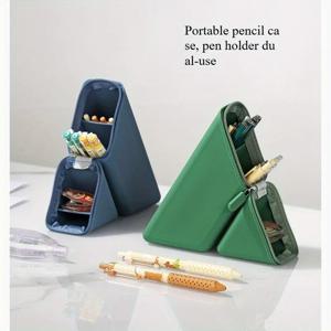 접이식 실리콘 펜 홀더-책상, 학습 및 사무실을 위한 대용량 확장형 연필 컵, 학생/교사를 위한 휴대용 선물