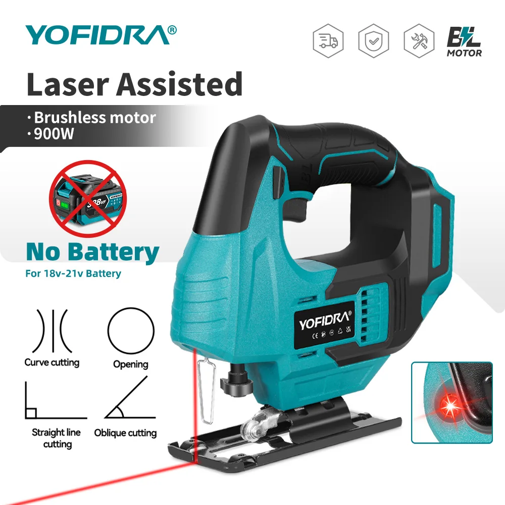 요피드라 무브러시 전기 직소 곡선톱 다기능 파이프 절단 전동공구 (마키타 배터리 핀용 레이저 보조 기능 포함)