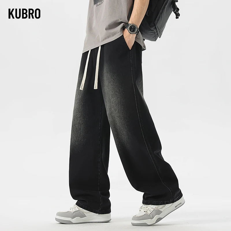 남성 청바지 아메리칸 루즈 와이드 레그 루즈 스트레이트 캐주얼 바지 스트리트 힙합 배기 청바지 블랙 그레이 블루 스트리트웨어 남성