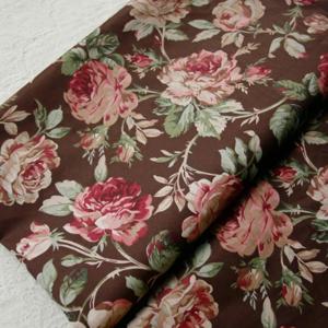 160x50cm 다크 커피 카멜리아 능직 순수 코튼 빅 로즈 봉제 직물 드레스 의류 천 책상 봉제 천 180g/m