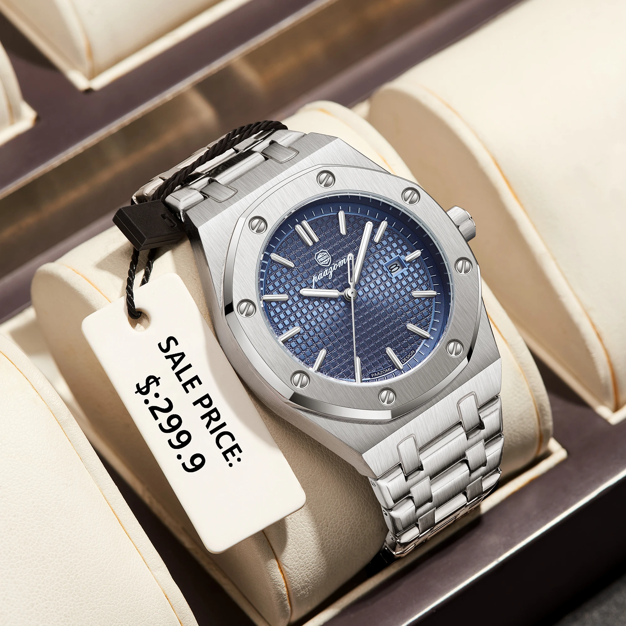 PAAZOMU 럭셔리 비즈니스 남성용 손목시계 방수 발광 날짜 표시 남성 시계 스테인리스 스틸 패션 쿼츠 시계 남성용 시계