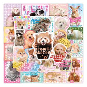 50개 레트로 귀여운 만화 스크랩북 스티커 카와이 강아지 고양이 토끼 저널 스티커 DIY 장식 문구류 전화기 케이스 스티커