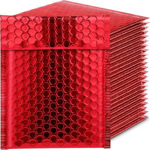 레이저 레드 50개 홀로그램 버블 메일러 레드 메일링 봉투 방수 택배 가방 패딩 버블 봉투 팩 가방