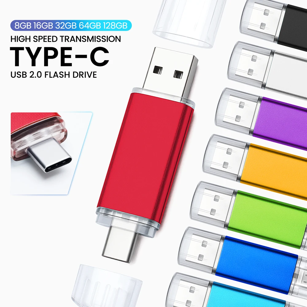 고속 TYPE C 2in1 USB 플래시 드라이브 128GB 64GB 32GB 메탈 펜 드라이브 스마트폰 차량용 TV USB 스틱 4GB 8GB 16GB 창의적인 선물