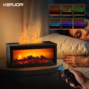 아로마 가습기 불꽃 벽난로 에센셜 오일 디퓨저 데스크탑 USB 쿨 미스트 메이커 초음파 아로마 디퓨저 리모컨 포함