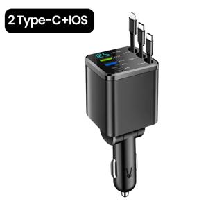 7-in-1 차량용 고속 충전기, 시거잭 라이터, 접이식 USB PD 타입 C 케이블 (아이폰, 삼성, 샤오미, 화웨이용)