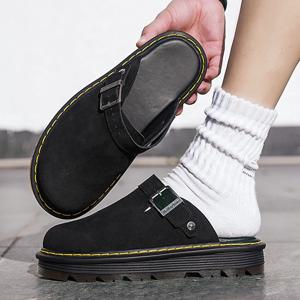 남성 슬리퍼 패션 빅 레더 캐주얼 슬리퍼 여름 하프 슬리퍼 남성용 논슬립 비치 슈즈 클래식 클로그 슈즈