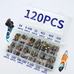 120피스 카본 브러시 세트, 홈 인테리어 전동 공구용 카본 브러시는 12가지 크기로 제공되며, 앵글 그라인더, 임팩트 드릴, 전기 드릴, 전기 해머 및 원형 톱의 수리 및 교체 부품에 적합합니다.