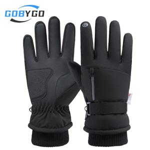 GOBYGO 1쌍 스키 장갑은 손목을 길게 만들어줍니다. 방풍 따뜻한 두꺼운 손바닥 패드 통근 사이클링 방수 터치 스크린 남녀공용